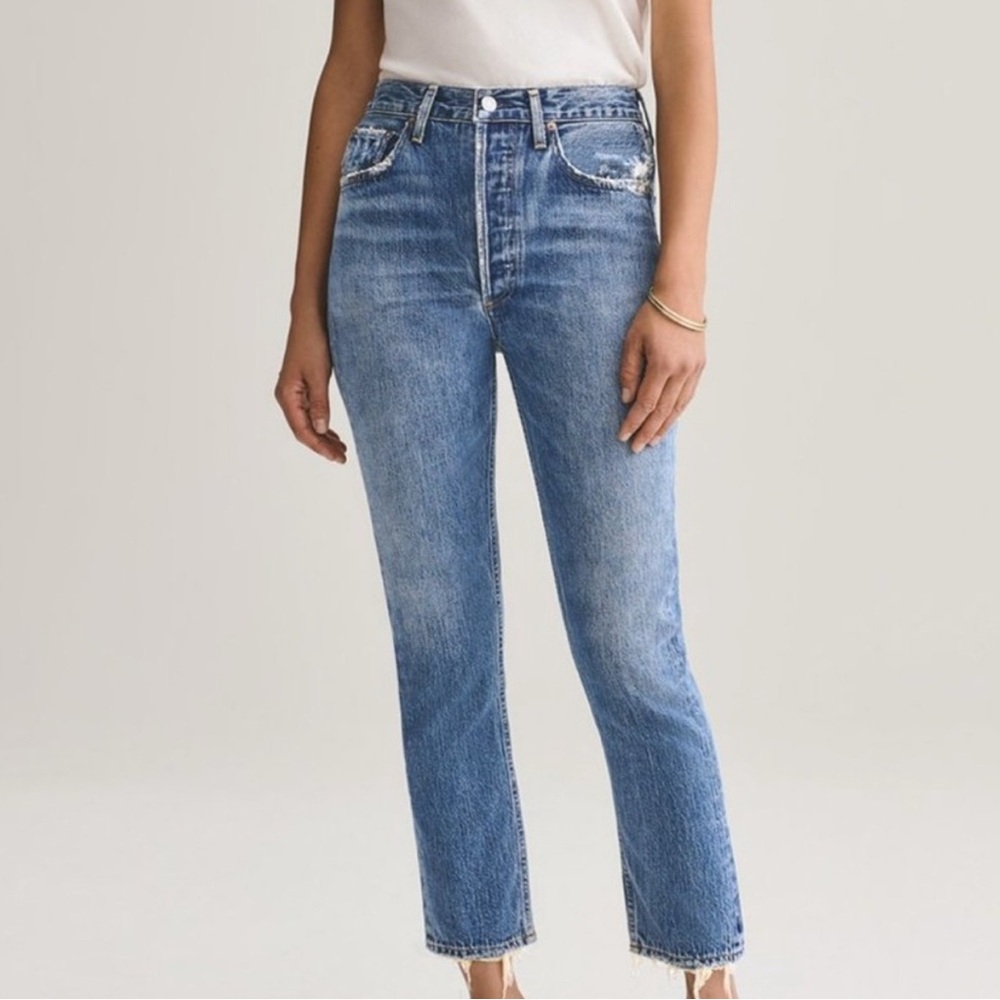 Agolde Riley High Rise Straight Jeans Medium Wash Size 25